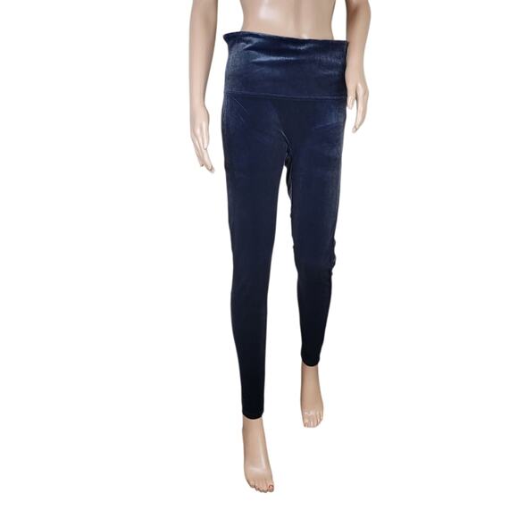Spanx Womens Navy Blue VelvetVelour Power Waist Leggings - Picture 1 of 6